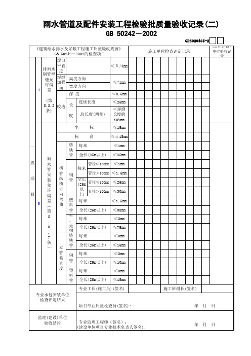 【工程常用表格】雨水管道及配件安装工程检验批质量验收记录(2)