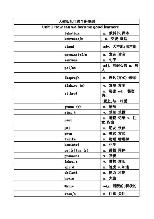 人教版英语九年级全册单词听写(打印版)