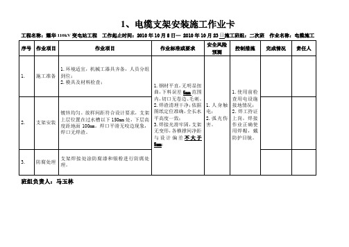 电缆敷设、二次接线施工作业卡