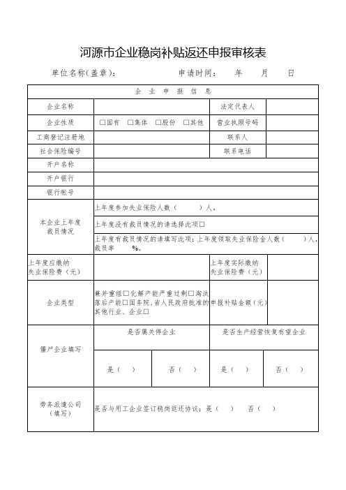 河源市企业稳岗返还申报审核表.docx
