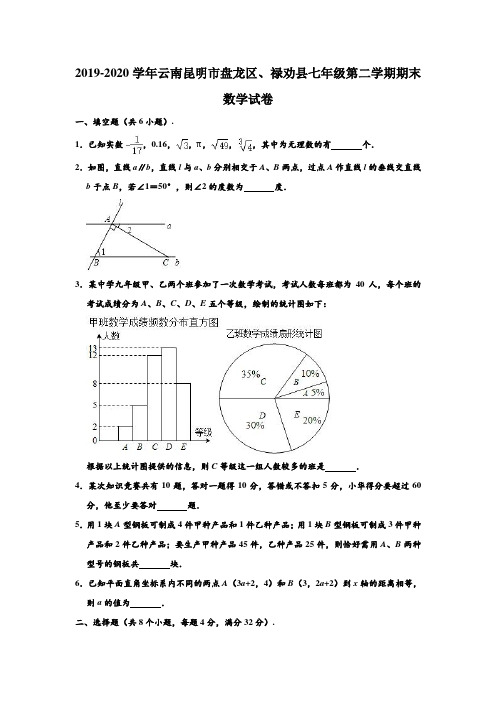 2019-2020学年云南省昆明市盘龙区、禄劝县七年级下学期期末数学试卷 (解析版)