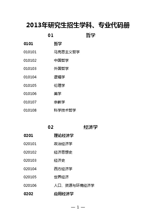 2013年招生学科目录代码 Word 文档 (2)