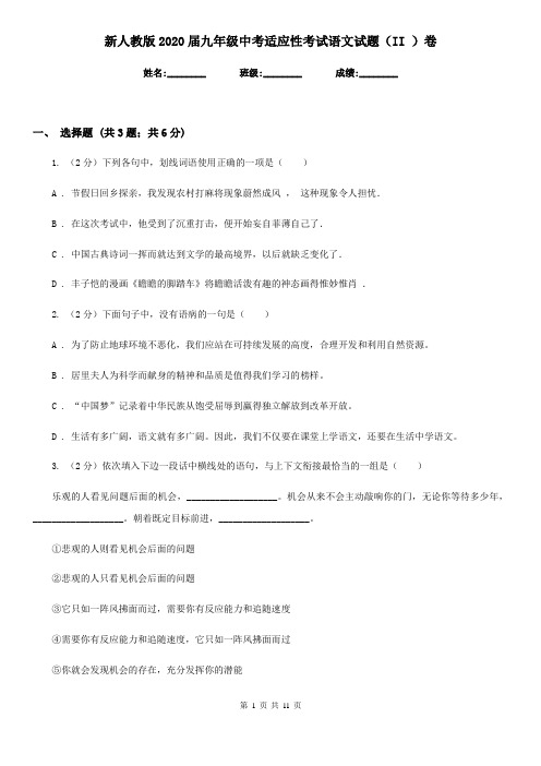 新人教版2020届九年级中考适应性考试语文试题(II )卷