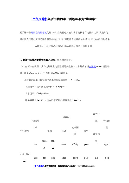 空气压缩机是否节能的唯一判断标准为“比功率”