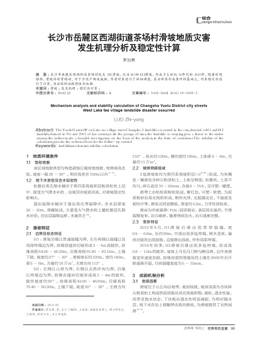 长沙市岳麓区西湖街道茶场村滑坡地质灾害发生机理分析及稳定性计算
