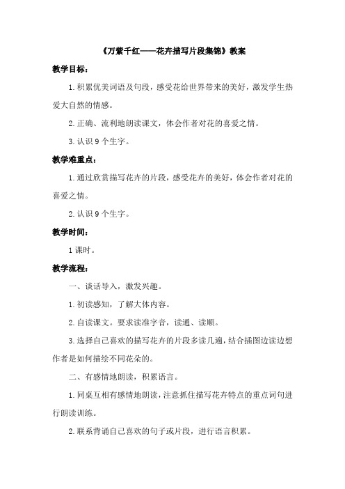 教科版四年级语文上册 万紫千红——花卉描写片段集锦(教案)【新版】