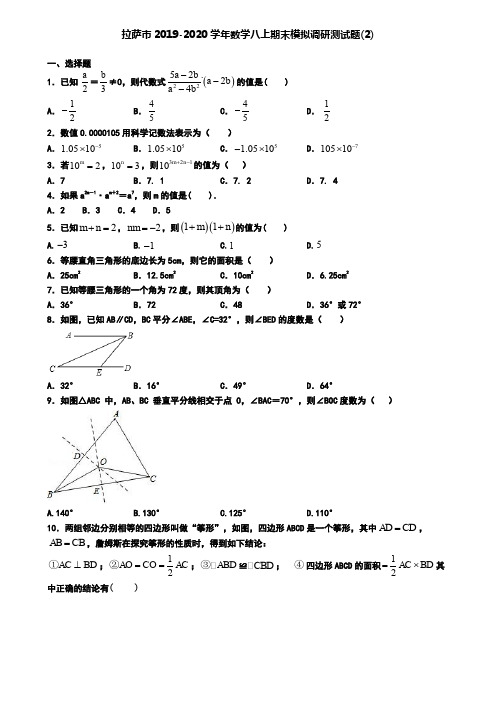 拉萨市2019-2020学年数学八上期末模拟调研测试题(2)