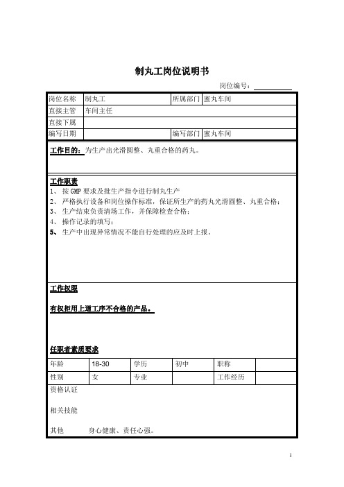 制丸工岗位职责说明书