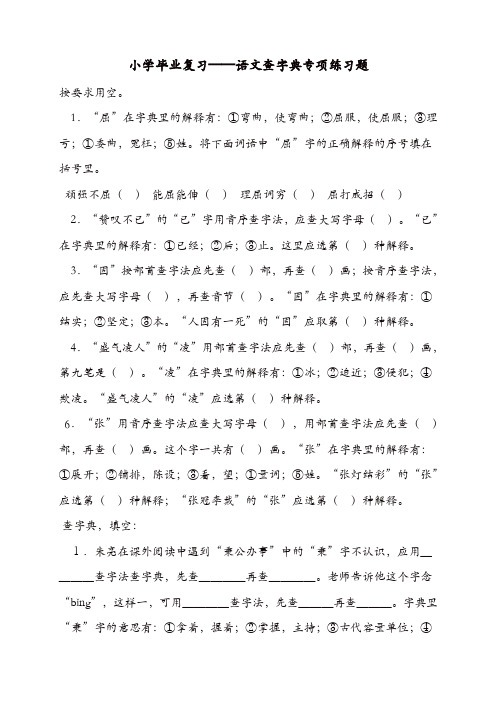 【精品】新人教版小学毕业复习——语文查字典专项练习题