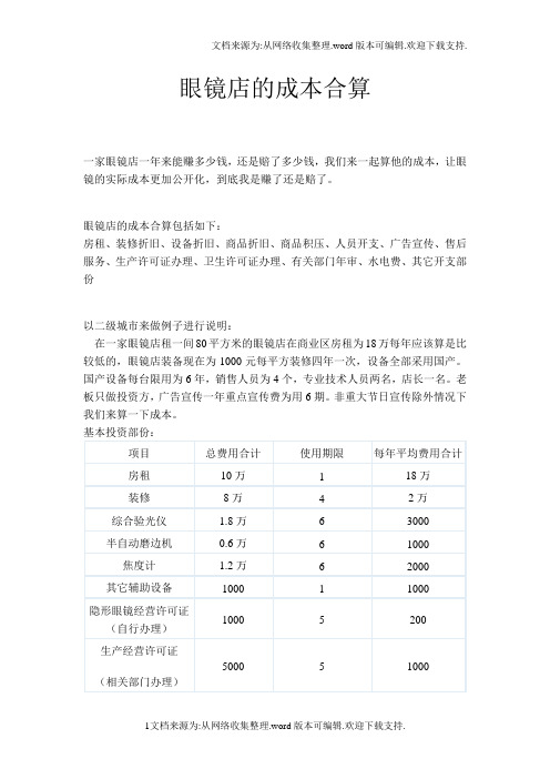 眼镜店的成本合算