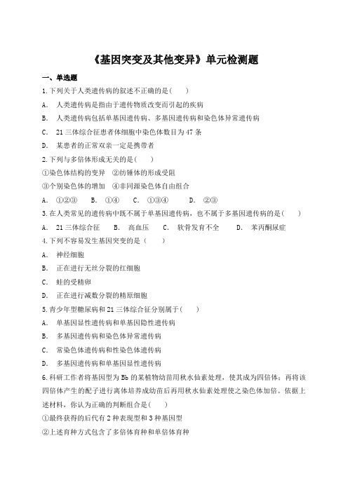 人教版高中生物必修二第五章《基因突变及其他变异》单元检测题(解析版)