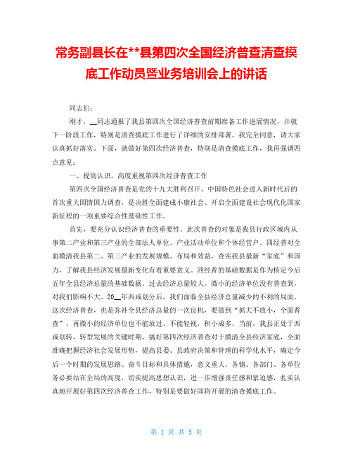  常务副县长在县第四次全国经济普查清查摸底工作动员暨业务培训会上的讲话