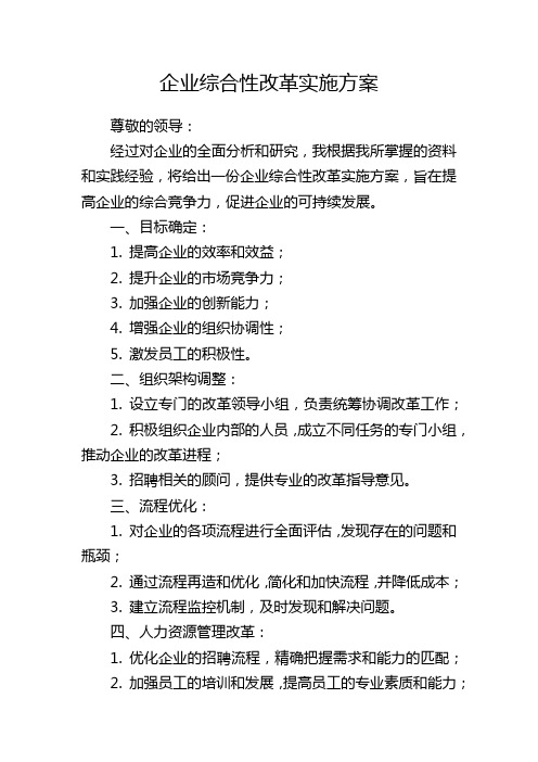 企业综合性改革实施方案