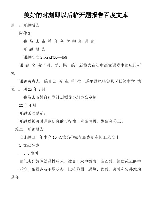 美好的时刻即以后临开题报告百度文库doc