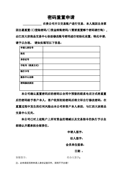 密码重置申请