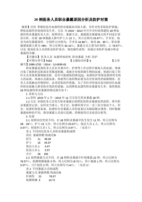 28例医务人员职业暴露原因分析及防护对策