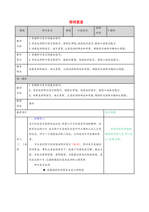 漳平市某小学六年级语文下册第四单元口语交际：即兴发言教案新人教版(2)