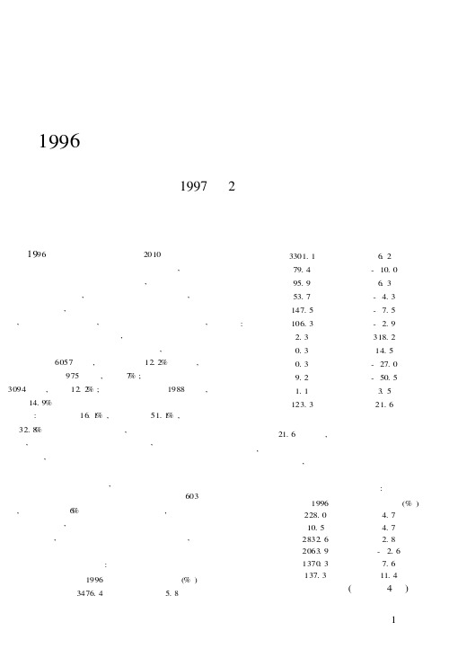 江苏省统计局关于1996年国民经济和社会发展的统计公报