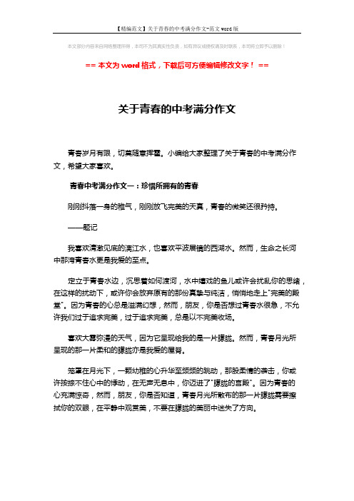 【精编范文】关于青春的中考满分作文-范文word版 (6页)