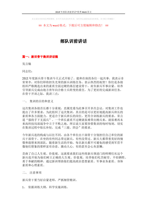 2019年部队训前讲话-优秀word范文 (3页)