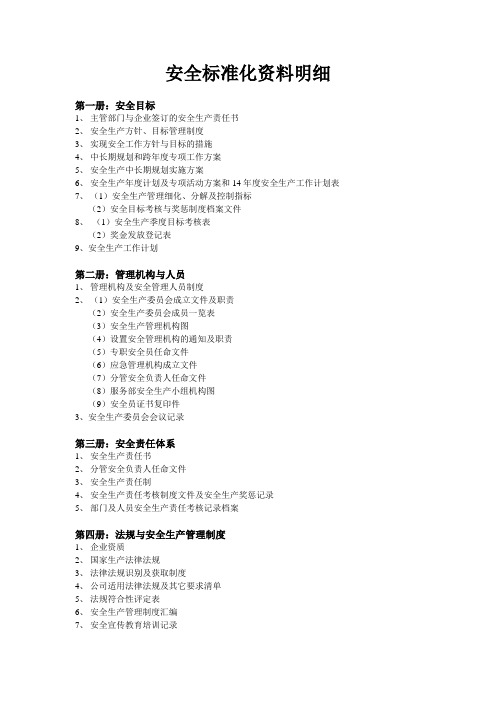 安全标准化达标资料明细