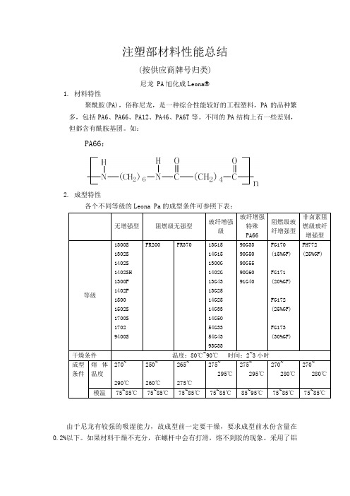 注塑部材料性能总结
