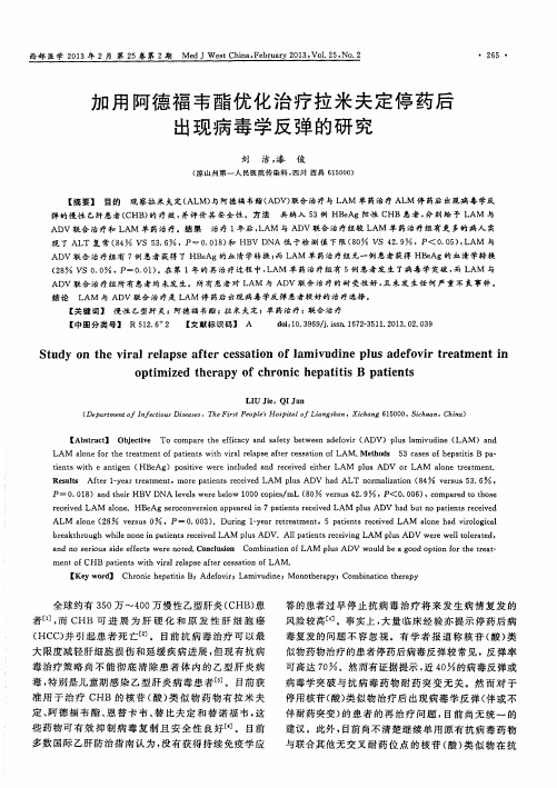 加用阿德福韦酯优化治疗拉米夫定停药后出现病毒学反弹的研究
