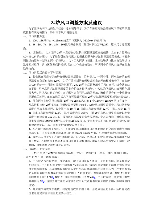 2#炉风口调整方案及建议