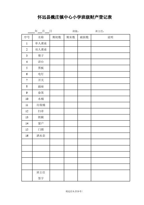 学校班级财产登记表[最新版本]