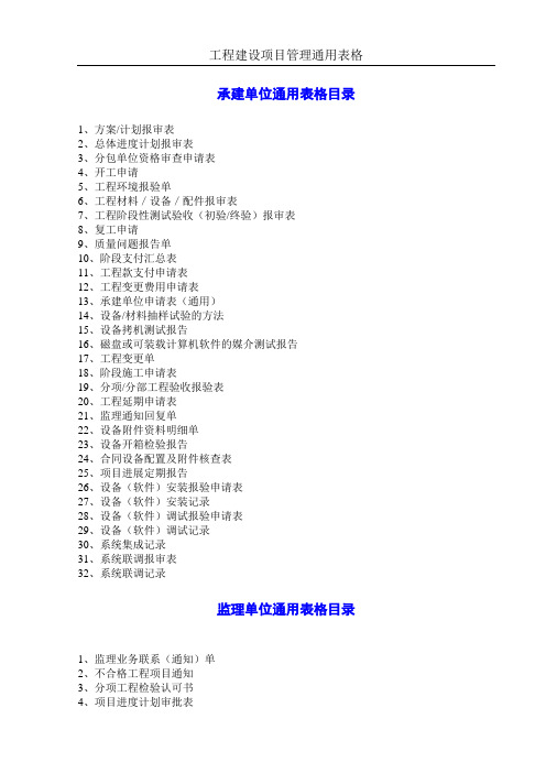 最全工程建设项目管理通用表格58个