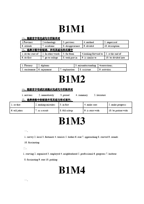 高一英语暑假作业单词篇答案