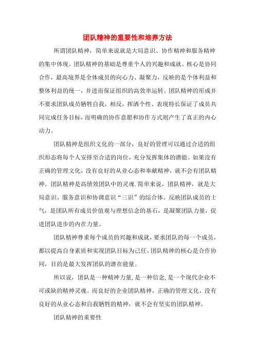 团队精神的重要性和培养方法