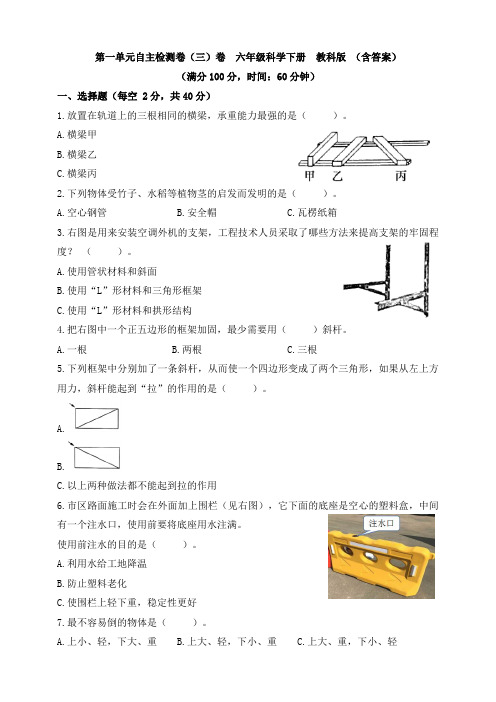 教科版 六年级科学下册第一单元自主检测卷(三)(含答案)