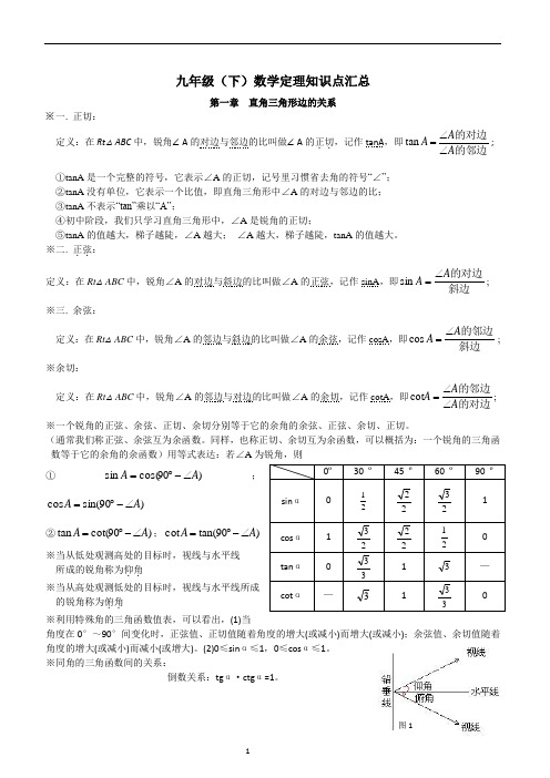 北师大版-九年级(下)-数学定理知识点汇总
