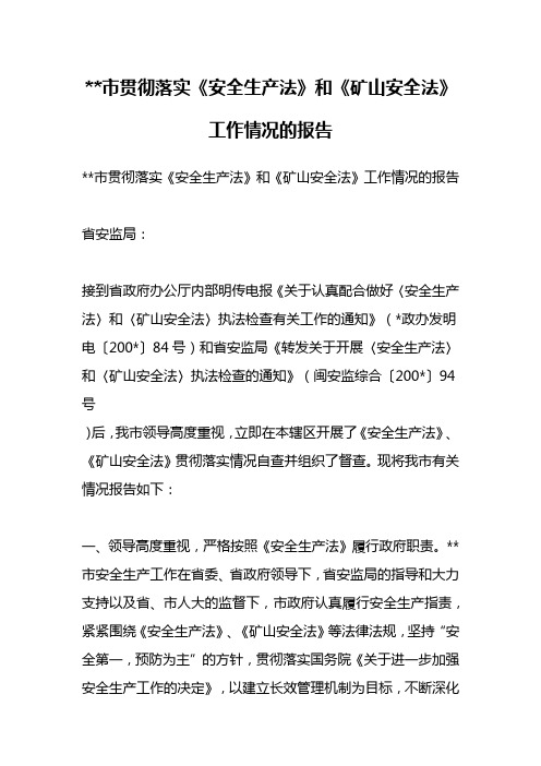 贯彻落实《安全生产法》和《矿山安全法》工作情况的报告