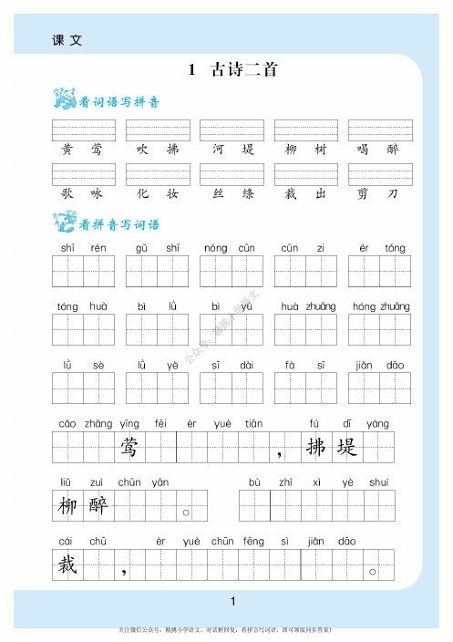 统编版部编教材《看拼音写词语生字注音》二年级下册全册田字格