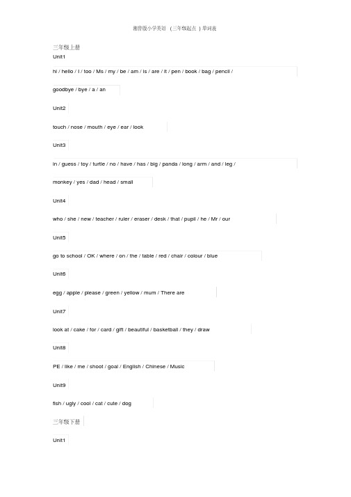 湘鲁版小学英语(三年级起点)单词表