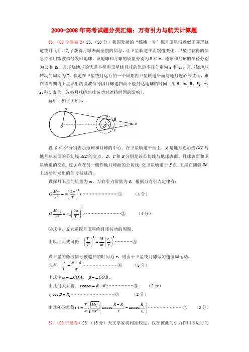 2000年-高考物理 万有引力与航天计算题试题分类汇编
