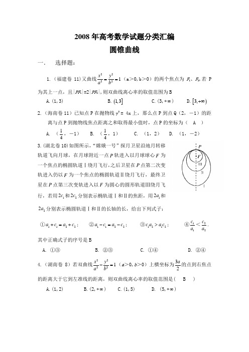 2008年高考数学试题分类汇编--圆锥曲线