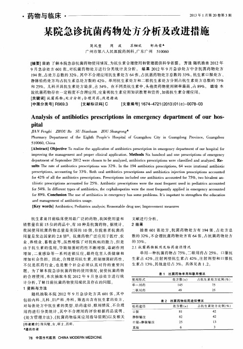 某院急诊抗菌药物处方分析及改进措施