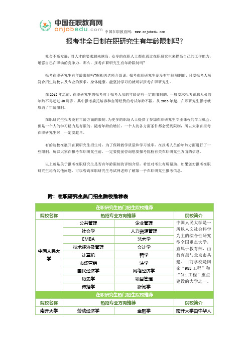 报考非全日制在职研究生有年龄限制吗