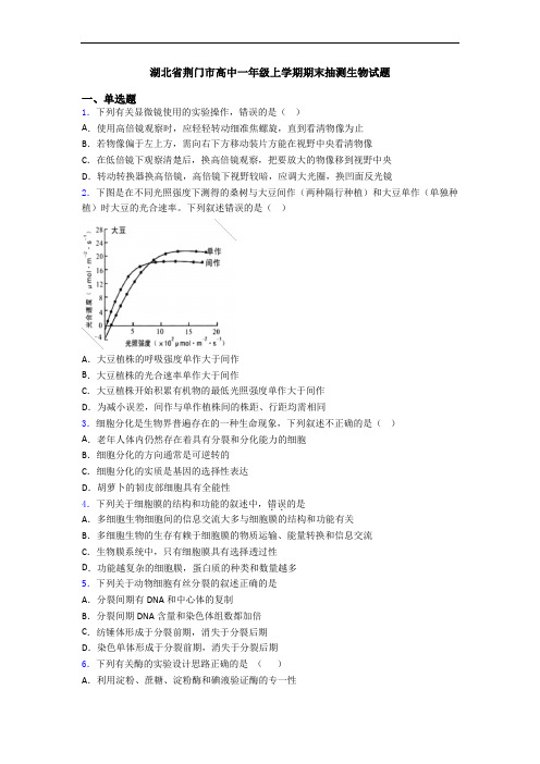 湖北省荆门市高中一年级上学期期末抽测生物试题