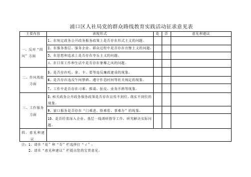 浦口区人社局党的群众路线教育实践活动征求意见表