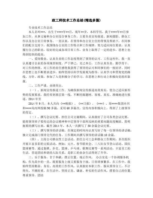 政工师技术工作总结(精选多篇)