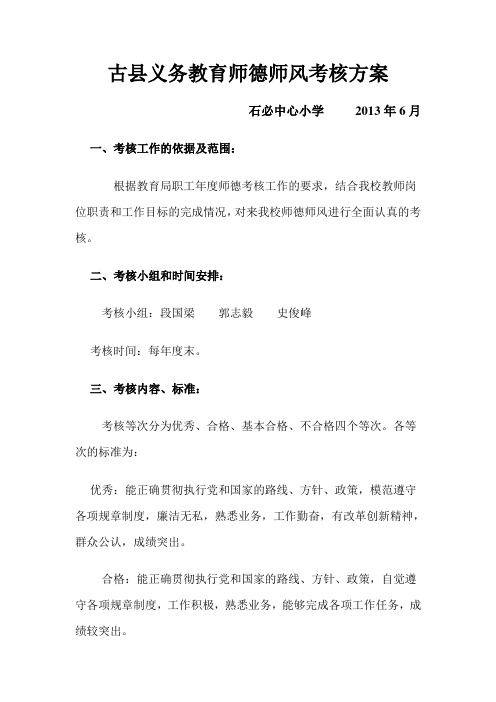 13年6月师德师风考核方案