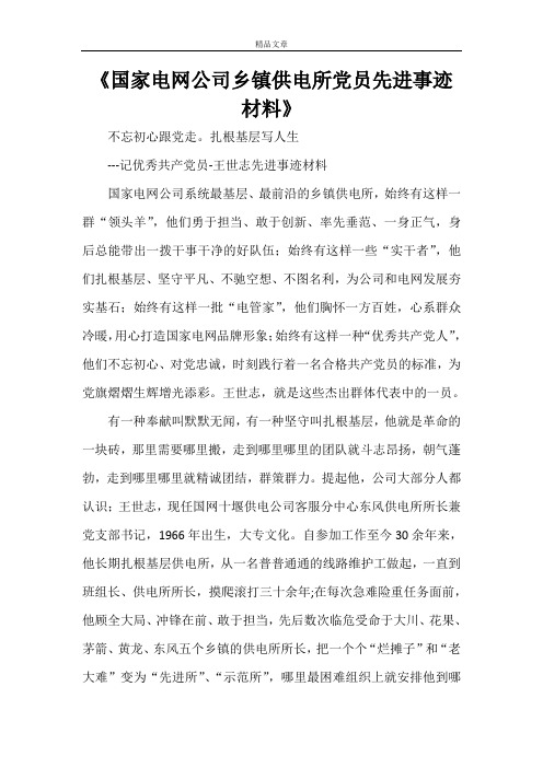《国家电网公司乡镇供电所党员先进事迹材料》