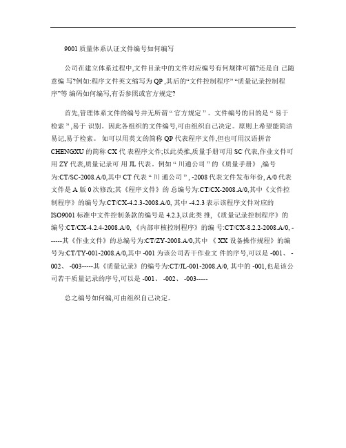 9001质量体系认证文件编号如何编写.