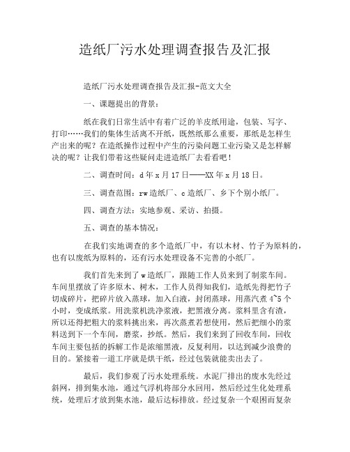 造纸厂污水处理调查报告及汇报