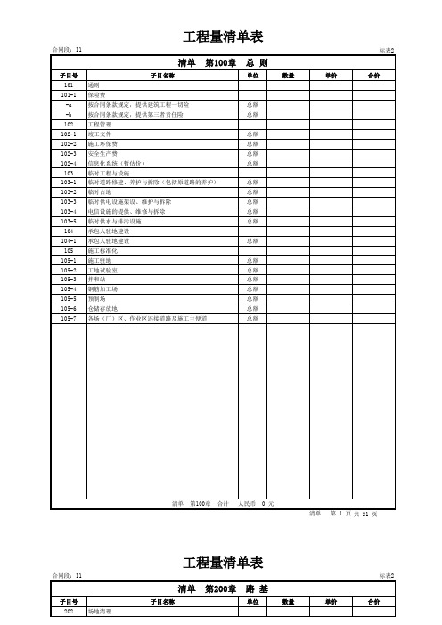 公路工程2018工程量清单表