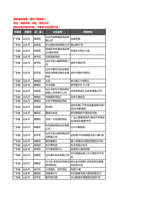 新版广东省汕头市酒店用品企业公司商家户名录单联系方式地址大全59家